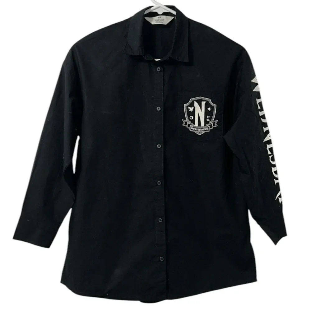 H&M Girls Black & White Button Down Shirt(Size 9-10yrs)